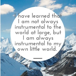 I have learned that, alas, I am not always instrumental to the world at large, but I am always instrumental to my own little world.